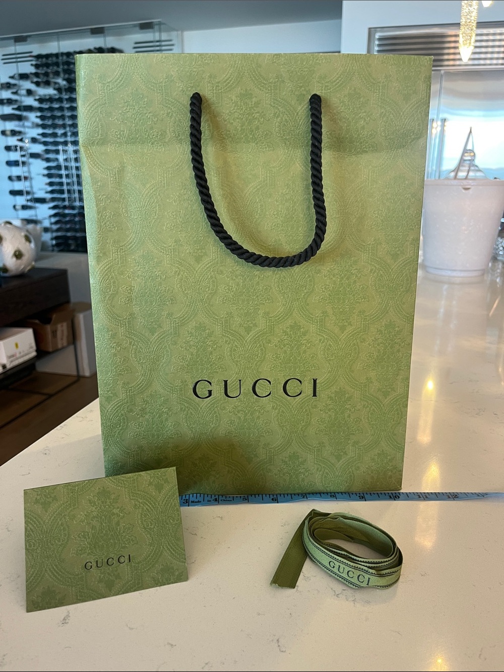 Gucci Green Branded Gift Bag with Ribbon and Card